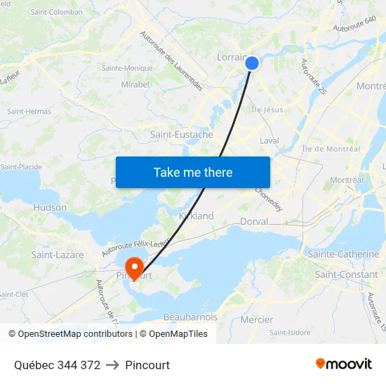Québec 344 372 to Pincourt map
