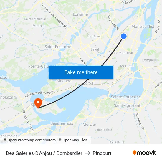 Des Galeries-D'Anjou / Bombardier to Pincourt map