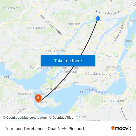 Terminus Terrebonne - Quai 6 to Pincourt map