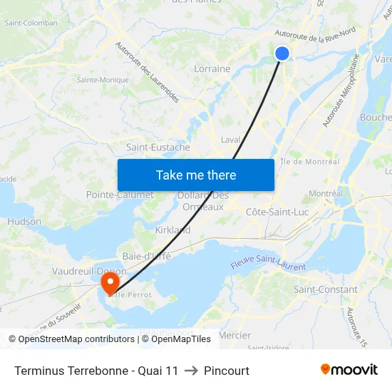Terminus Terrebonne - Quai 11 to Pincourt map