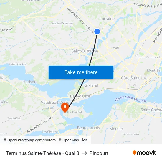 Terminus Sainte-Thérèse - Quai 3 to Pincourt map