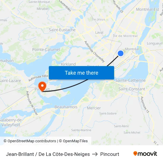 Jean-Brillant / De La Côte-Des-Neiges to Pincourt map