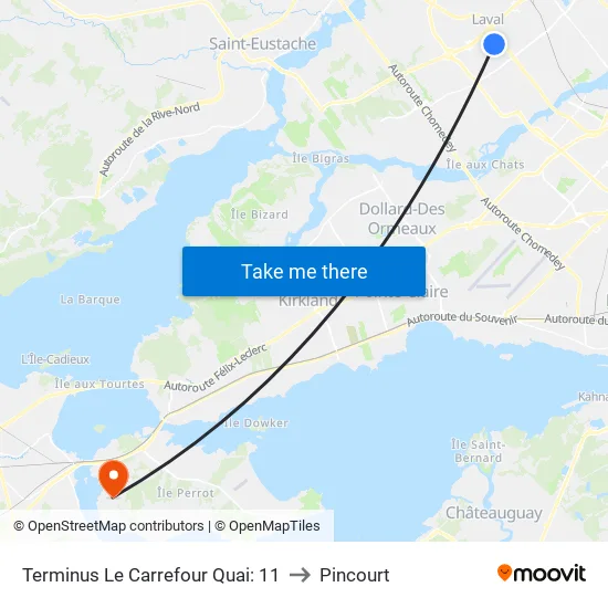Terminus Le Carrefour Quai: 11 to Pincourt map