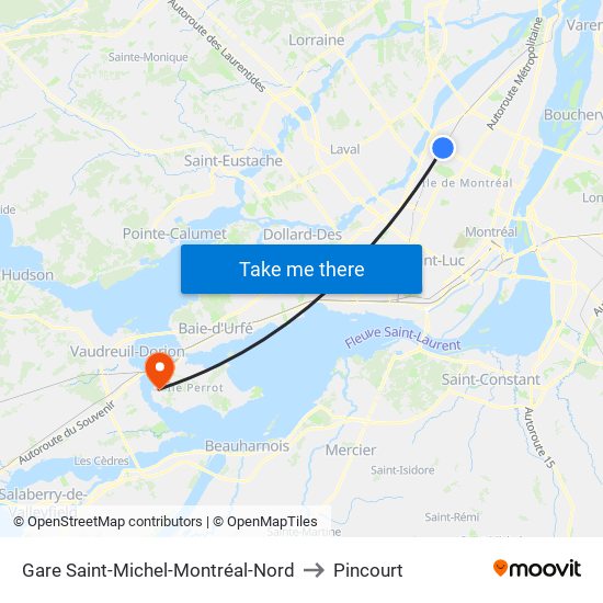 Gare Saint-Michel-Montréal-Nord to Pincourt map