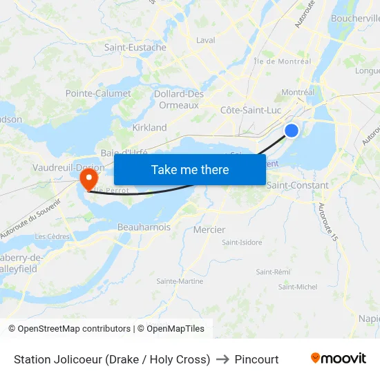 Station Jolicoeur (Drake / Holy Cross) to Pincourt map