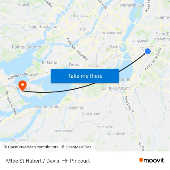 Mtée St-Hubert / Davis to Pincourt map