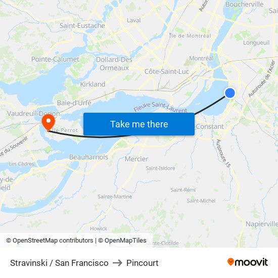 Stravinski / San Francisco to Pincourt map