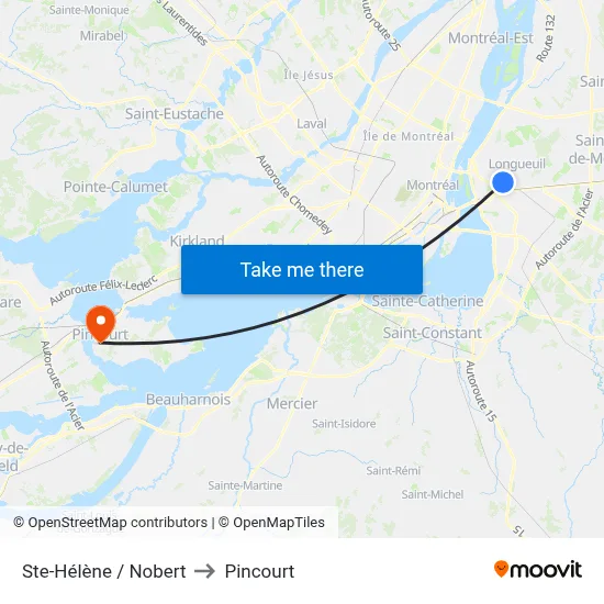 Ste-Hélène / Nobert to Pincourt map