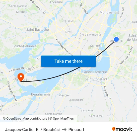 Jacques-Cartier E. / Bruchési to Pincourt map