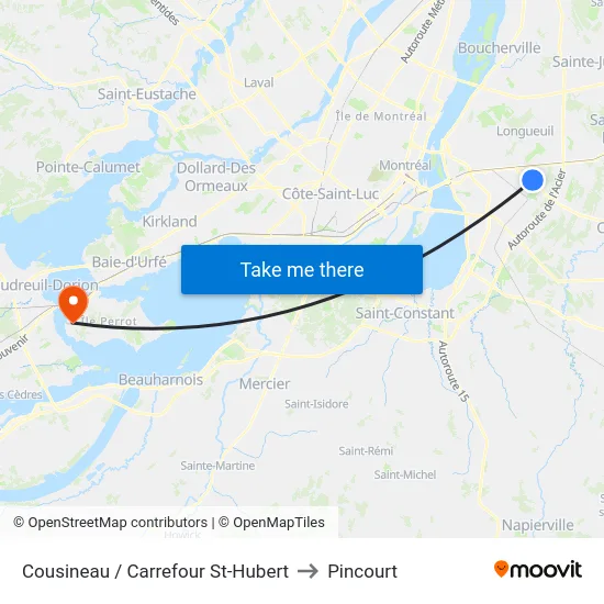 Cousineau / Carrefour St-Hubert to Pincourt map