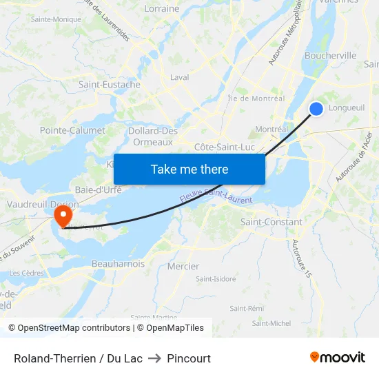 Roland-Therrien / Du Lac to Pincourt map