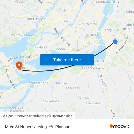 Mtée St-Hubert / Irving to Pincourt map