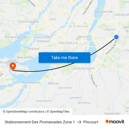 Stationnement Des Promenades Zone 1 to Pincourt map