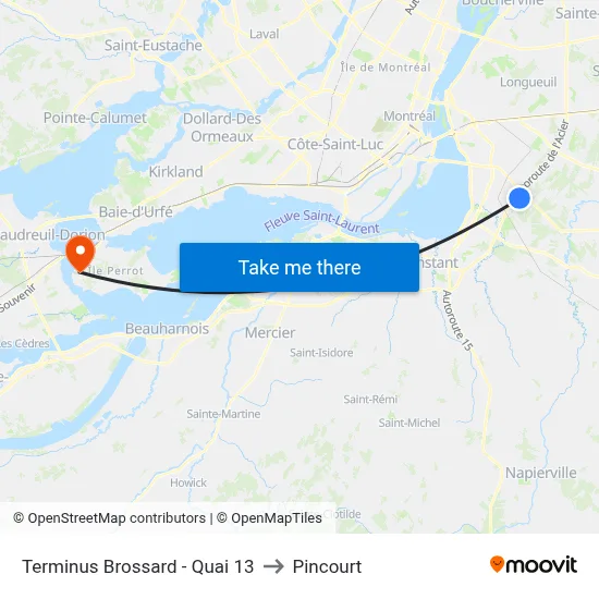 Terminus Brossard - Quai 13 to Pincourt map
