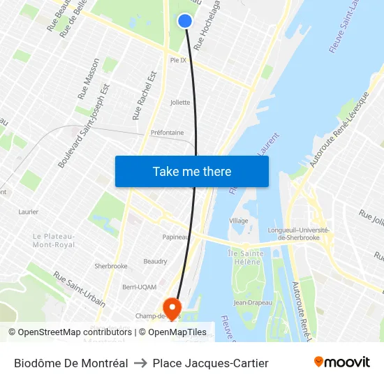 Biodôme De Montréal to Place Jacques-Cartier map