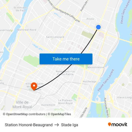 Station Honoré-Beaugrand to Stade Iga map