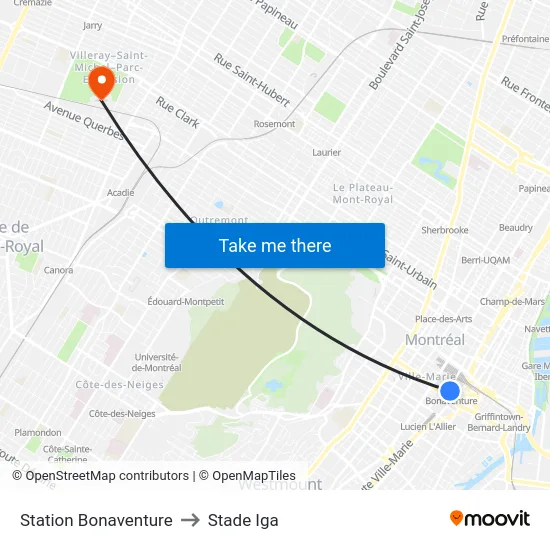 Station Bonaventure to Stade Iga map
