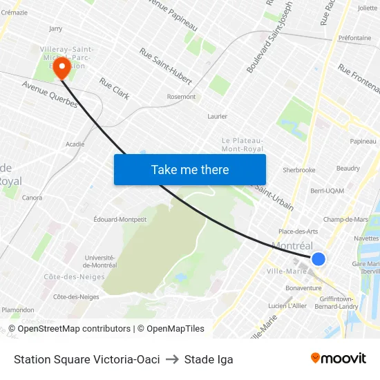 Station Square Victoria-Oaci to Stade Iga map