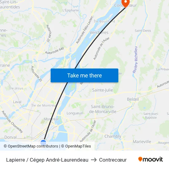 Lapierre / Cégep André-Laurendeau to Contrecœur map