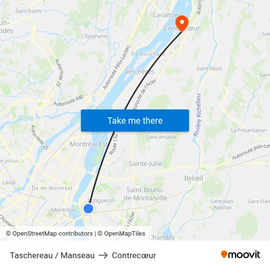 Taschereau / Manseau to Contrecœur map