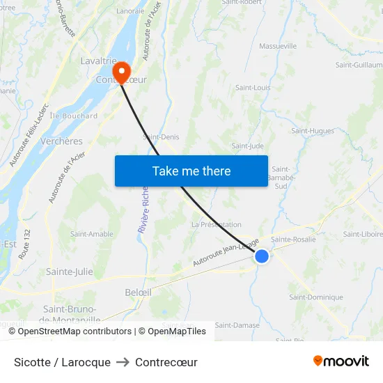 Sicotte / Larocque to Contrecœur map