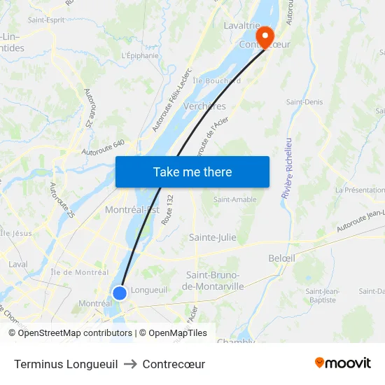 Terminus Longueuil to Contrecœur map