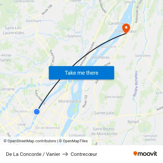 De La Concorde / Vanier to Contrecœur map