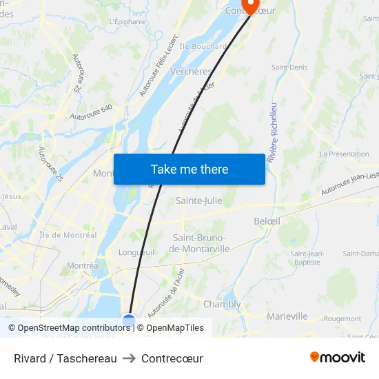 Rivard / Taschereau to Contrecœur map