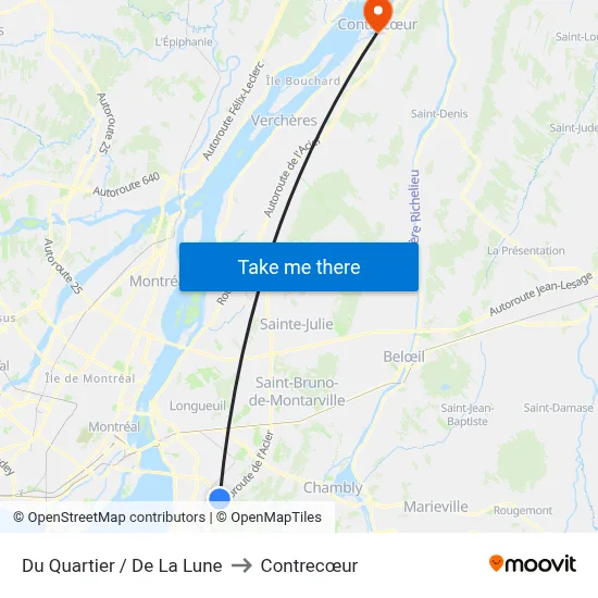 Du Quartier / De La Lune to Contrecœur map