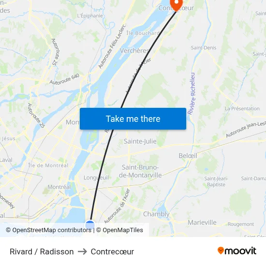 Rivard / Radisson to Contrecœur map