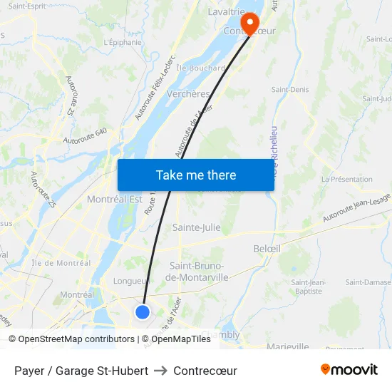 Payer / Garage St-Hubert to Contrecœur map