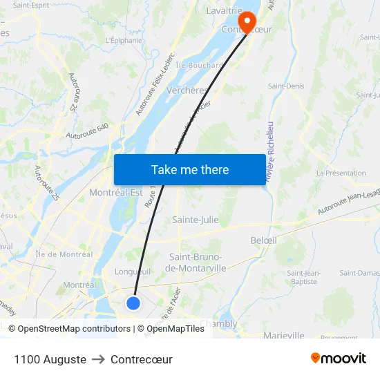 1100 Auguste to Contrecœur map