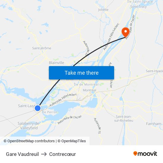 Gare Vaudreuil to Contrecœur map