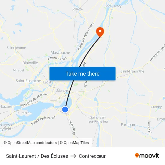 Saint-Laurent / Des Écluses to Contrecœur map