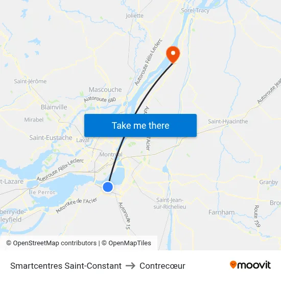 Smartcentres Saint-Constant to Contrecœur map