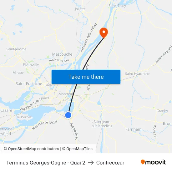 Terminus Georges-Gagné - Quai 2 to Contrecœur map