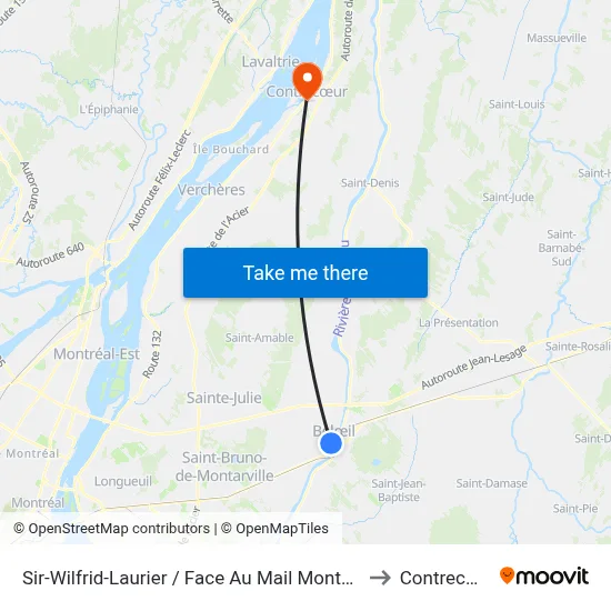 Sir-Wilfrid-Laurier / Face Au Mail Montenach to Contrecœur map