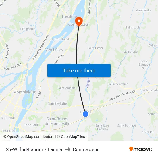 Sir-Wilfrid-Laurier / Laurier to Contrecœur map