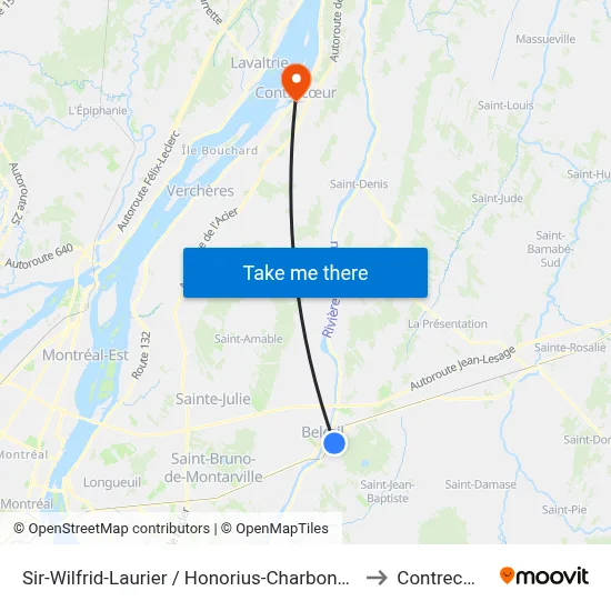 Sir-Wilfrid-Laurier / Honorius-Charbonneau to Contrecœur map