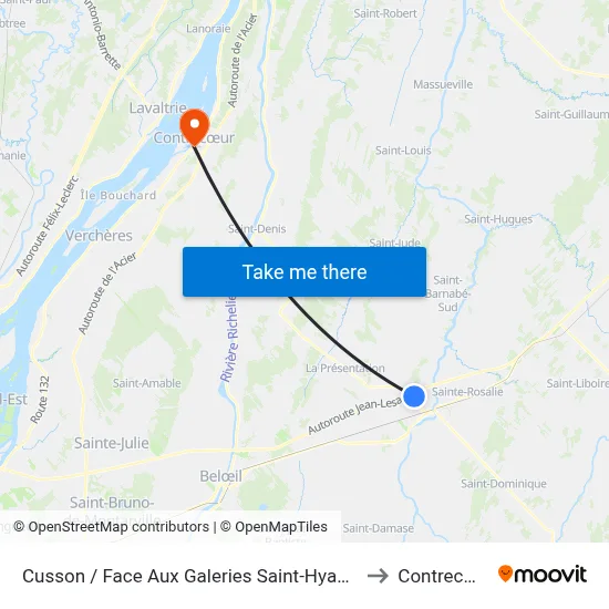 Cusson / Face Aux Galeries Saint-Hyacinthe to Contrecœur map