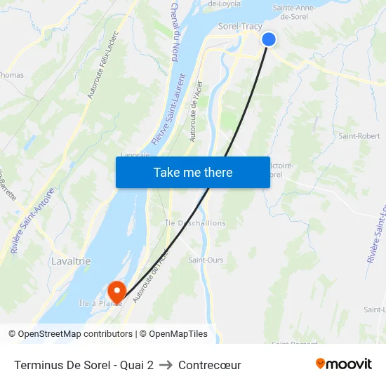 Terminus De Sorel - Quai 2 to Contrecœur map