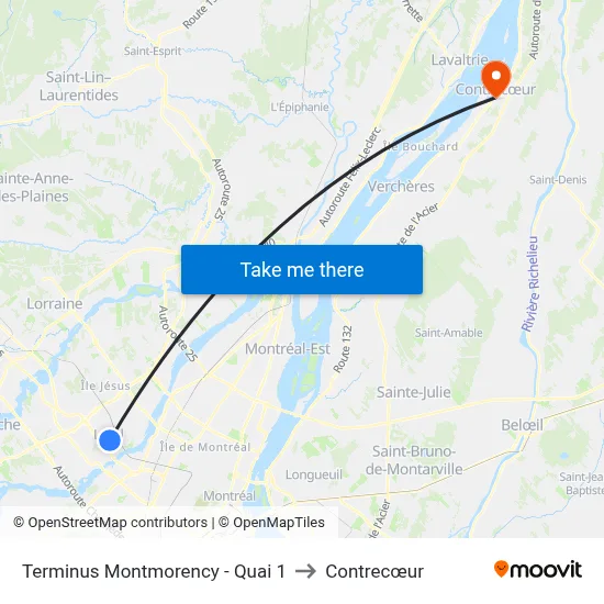 Terminus Montmorency - Quai 1 to Contrecœur map