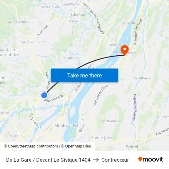 De La Gare / Devant Le Civique 1404 to Contrecœur map