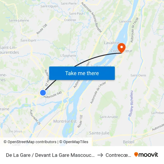 De La Gare / Devant La Gare Mascouche to Contrecœur map