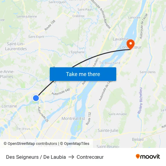 Des Seigneurs / De Laubia to Contrecœur map