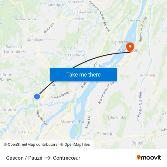 Gascon / Pauzé to Contrecœur map