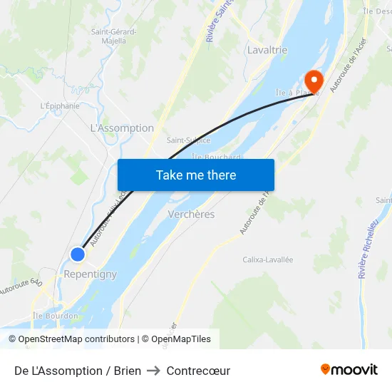 De L'Assomption / Brien to Contrecœur map