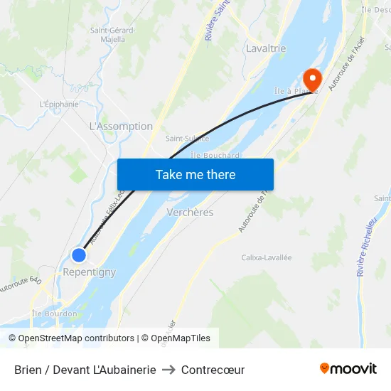 Brien / Devant L'Aubainerie to Contrecœur map