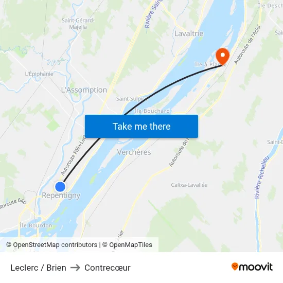 Leclerc / Brien to Contrecœur map