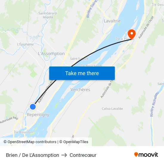 Brien / De L'Assomption to Contrecœur map